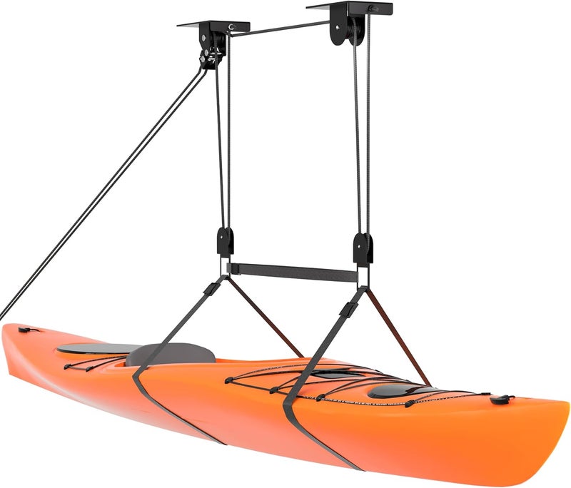 TRUSOON Ceiling Kayak Hoist, Heavy Duty Kayak Pulley System for Garage, Hold Up to 150 lbs Capacity, Canoe Garage Lift Storage System, Fit 10-14 Foot Ceilings, Black - Image 1